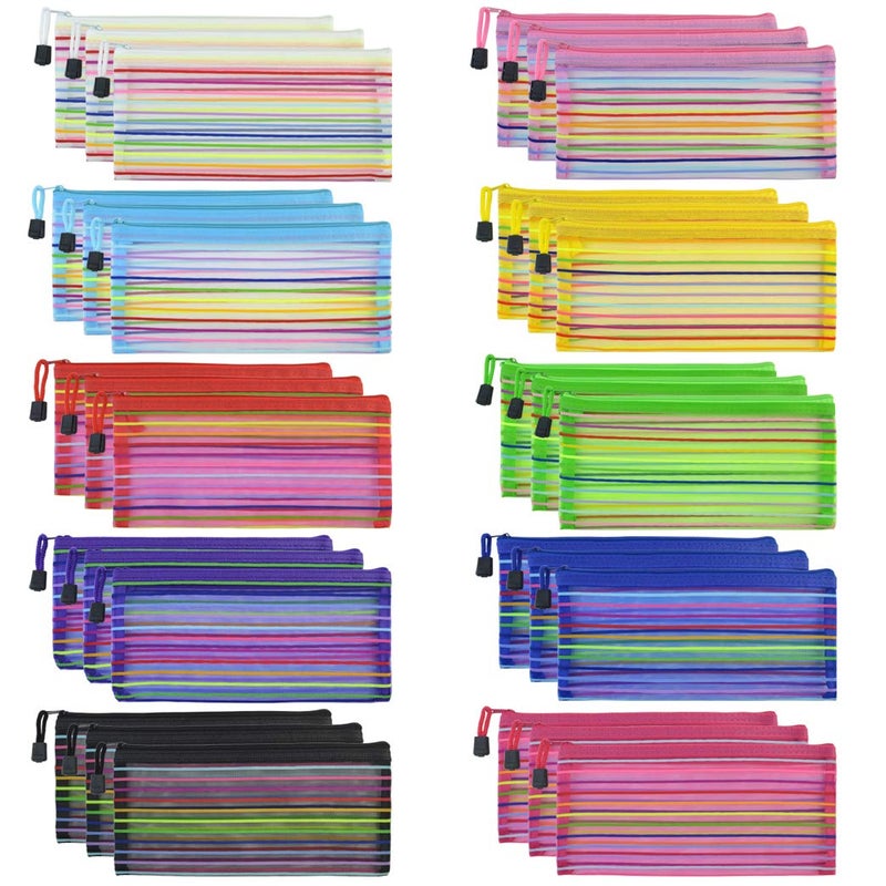 Tayfremn 30pcs Mesh Zipper Pouch B6 Net Zipper Bag Multipurpose Travel Mesh Bag Plastic Colorful Small Pencil Pouches to Storage Cosmetics Stationery Office Supplies,10 Color - Image 1
